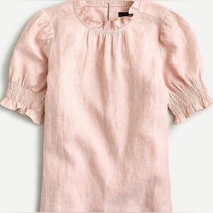 J. Crew Smocked Puff-Sleeve Top In Linen